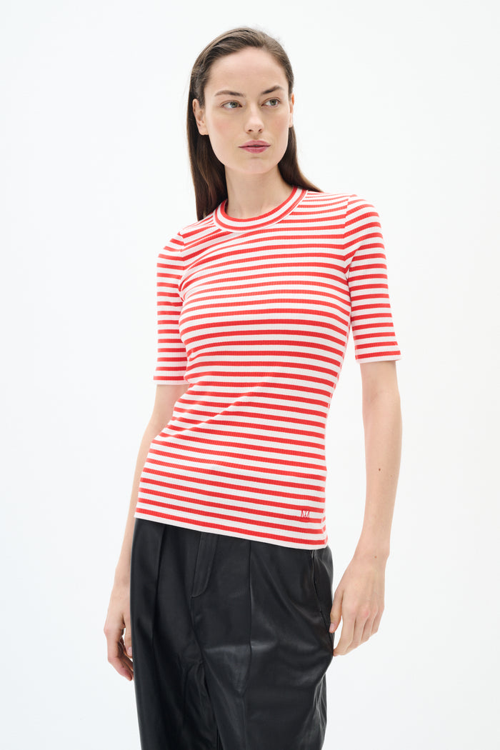 In Wear Dagnal Striped T Shirt - Red/ White