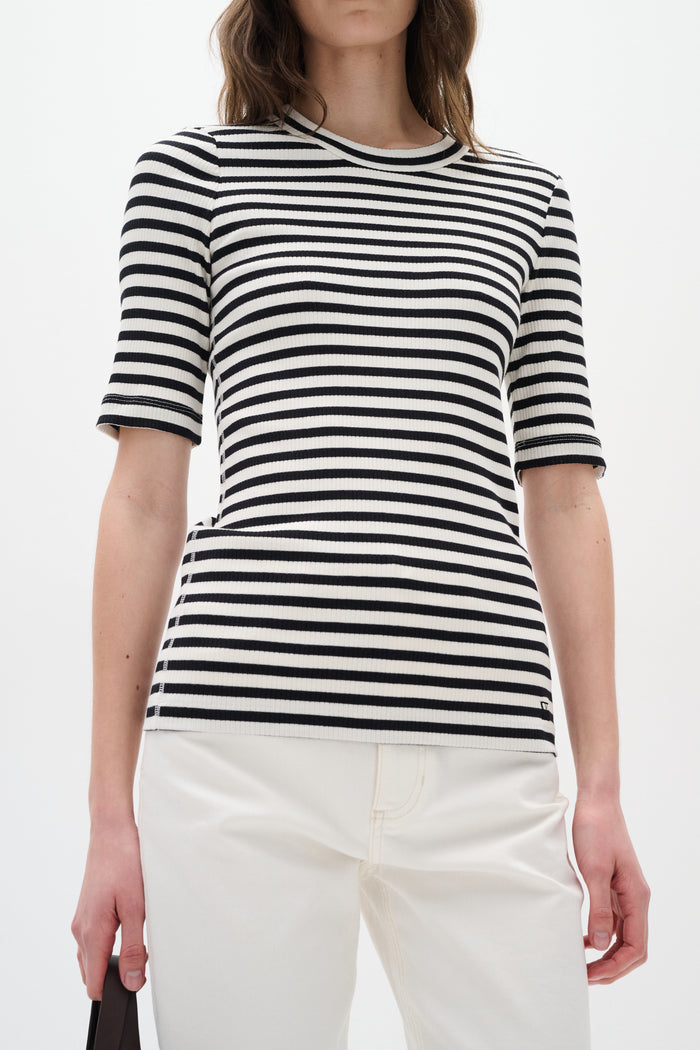 In Wear Dagnal Striped T Shirt - Black/ White