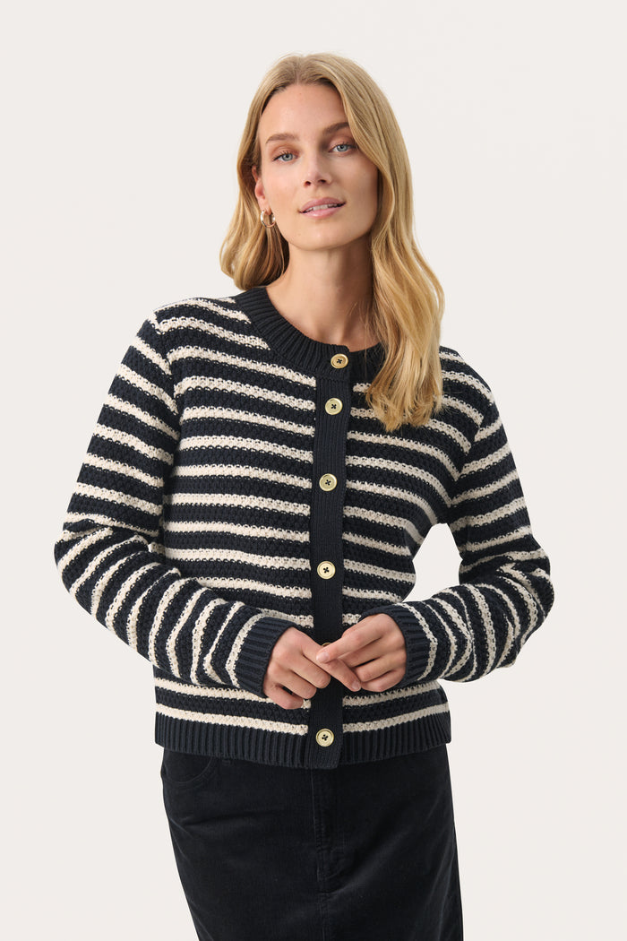 Part Two Leonida Cardigan - Whitecap Grey Stripe