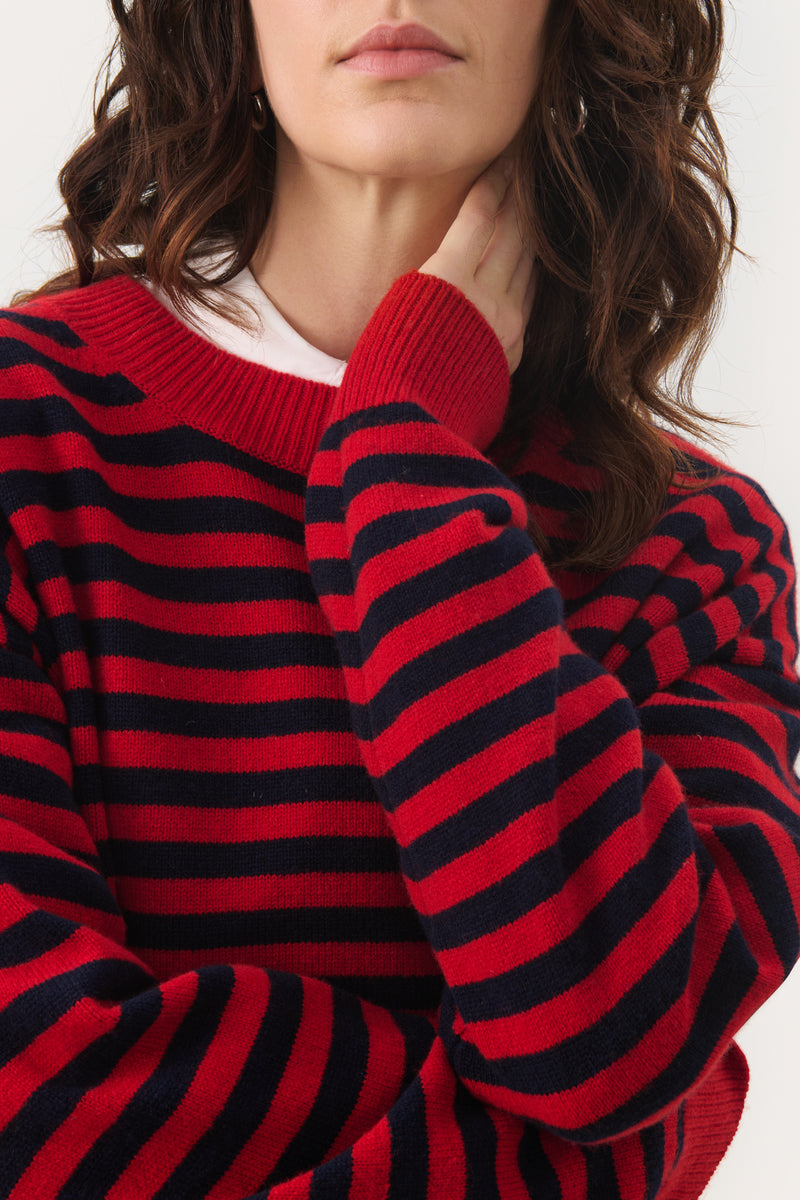 Part Two Maria Striped Jumper - Salsa/Navy