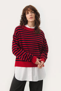 Part Two Maria Striped Jumper - Salsa/Navy