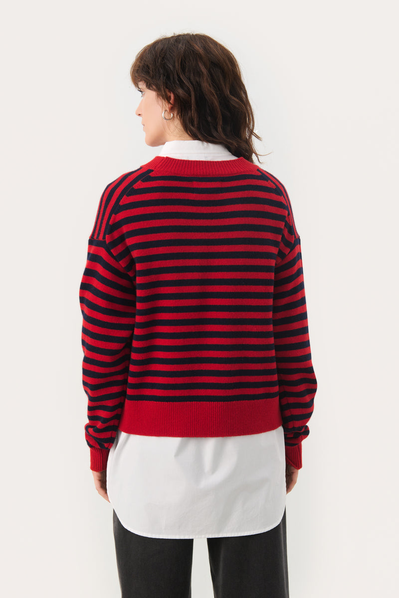 Part Two Maria Striped Jumper - Salsa/Navy