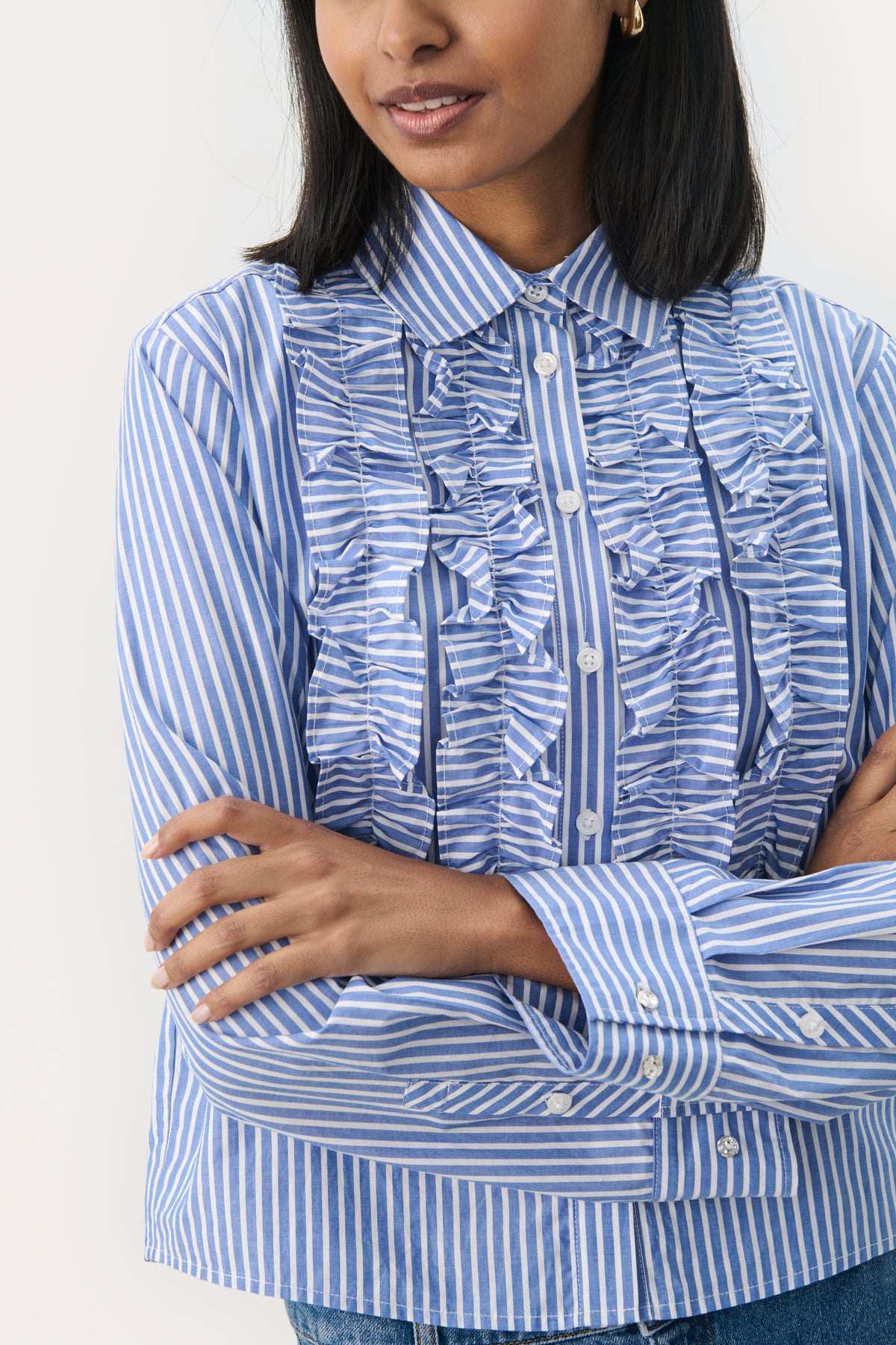 Part Two Pranvera Ruffle Shirt - Amparo Blue Stripe