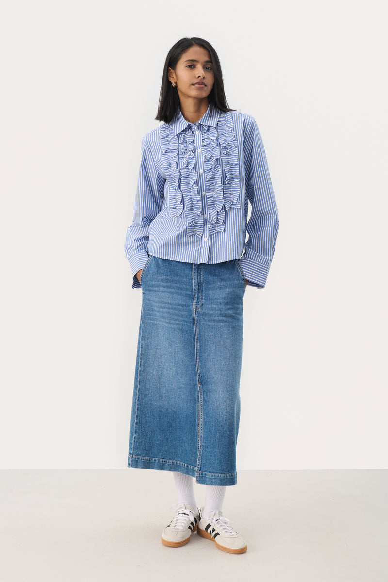 Part Two Pranvera Ruffle Shirt - Amparo Blue Stripe