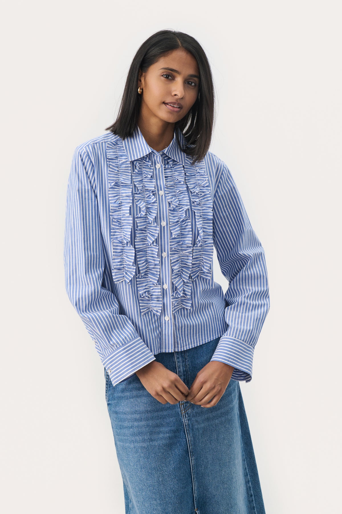 Part Two Pranvera Ruffle Shirt - Amparo Blue Stripe