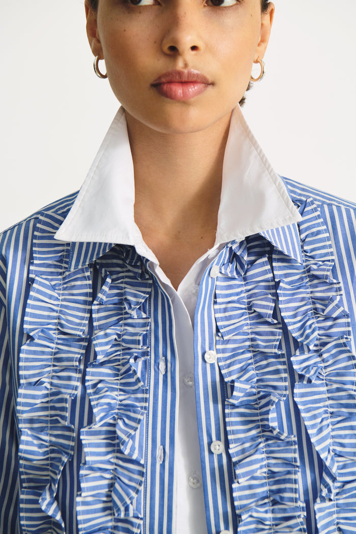 Part Two Pranvera Ruffle Shirt - Amparo Blue Stripe