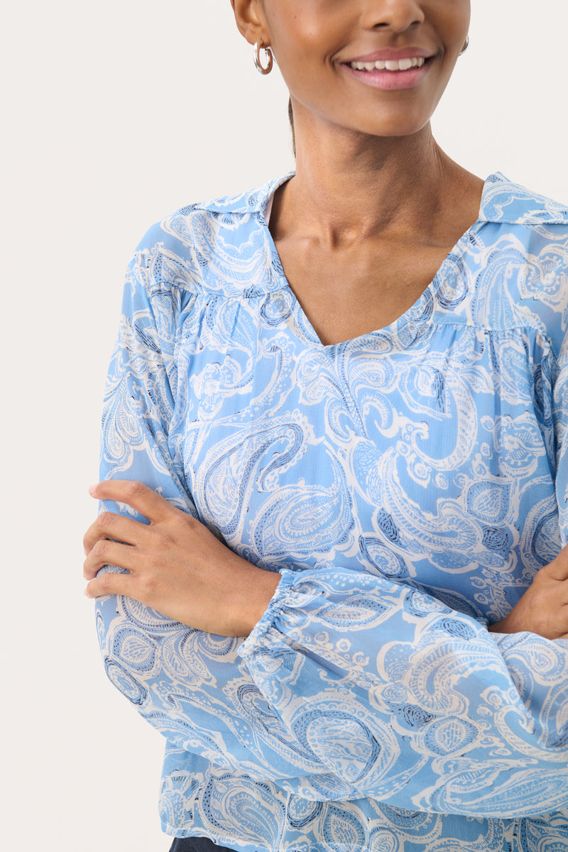 Part Two Nicholina Blouse - Blue Paisley