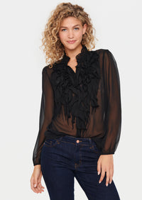 Saint Tropez Lilly Short Sleeve Ruffle Neck Blouse, Black