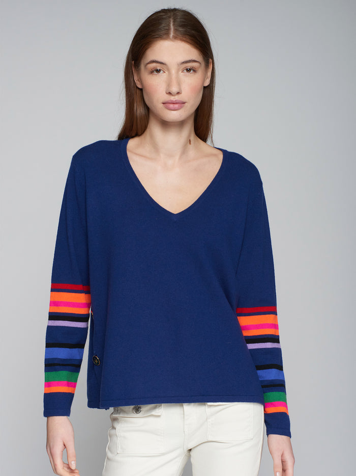 Vilagallo V-Neck Button Jumper - Navy