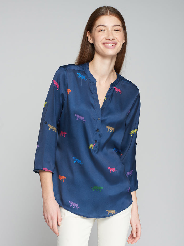 Vilagallo Leopard Blouse - Navy