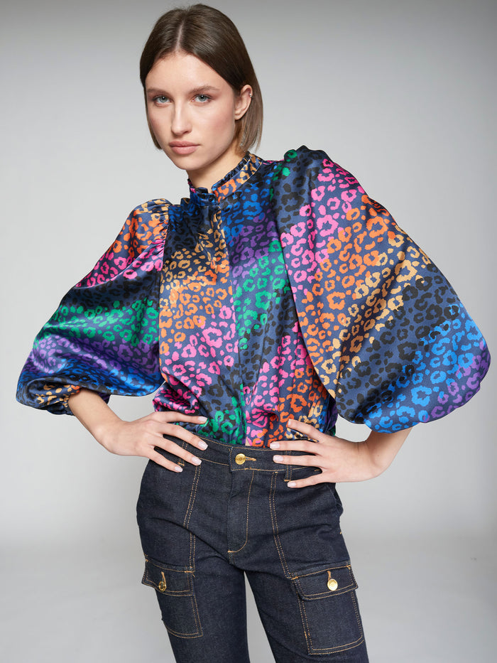 Vilagallo Multi Leopard Print Blouse - Navy