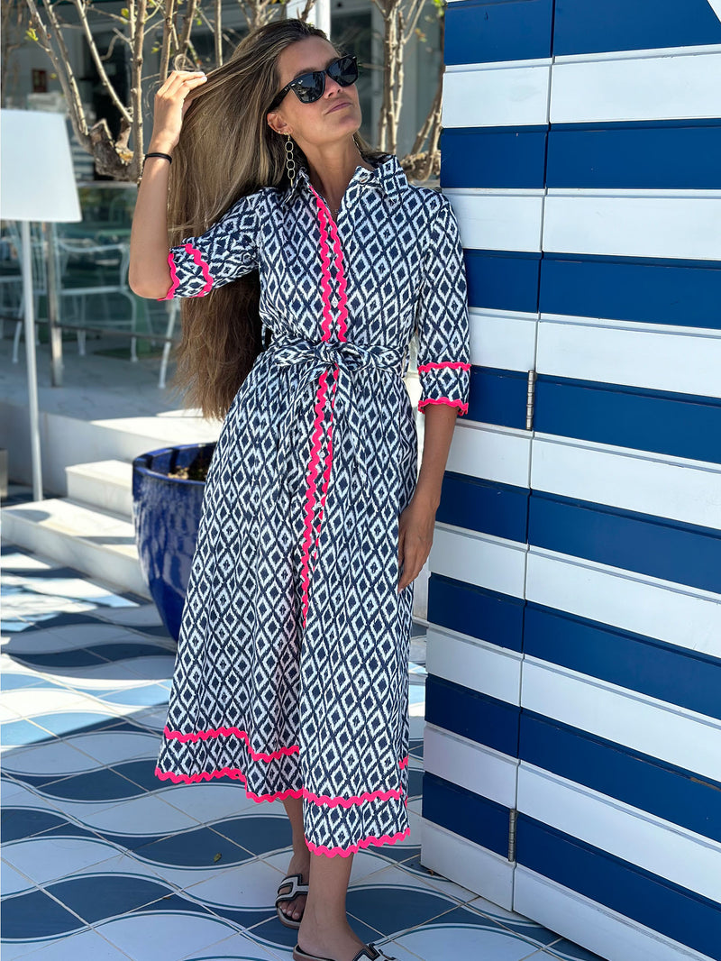 Vilagallo Brenda Ikat Dress - Navy