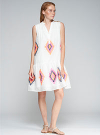 Vilagallo Ikat Bordado Dress - White