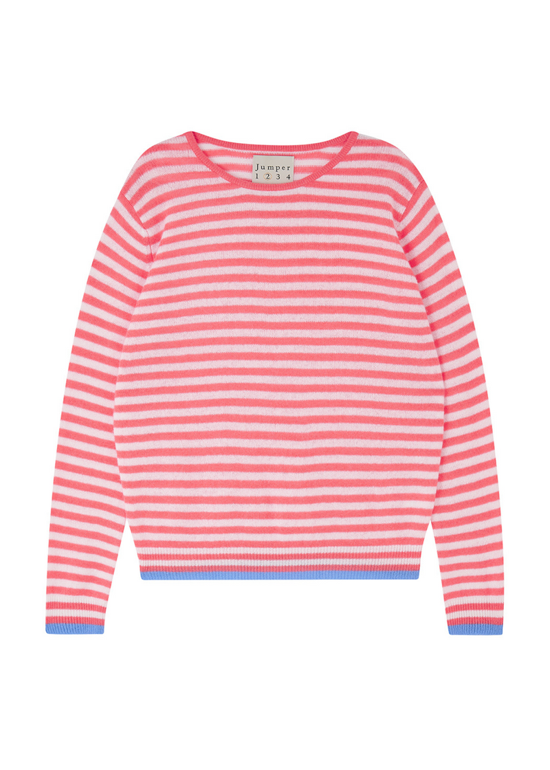 Jumper 1234 Cashmere Little Stripe Crew - Cerise