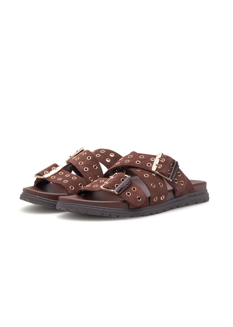 Woden Tilde Suede Studded Sandal - Brown