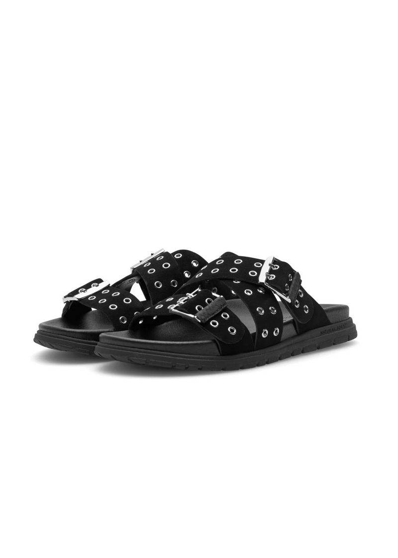 Woden Tilde Suede Studded Sandal - Black