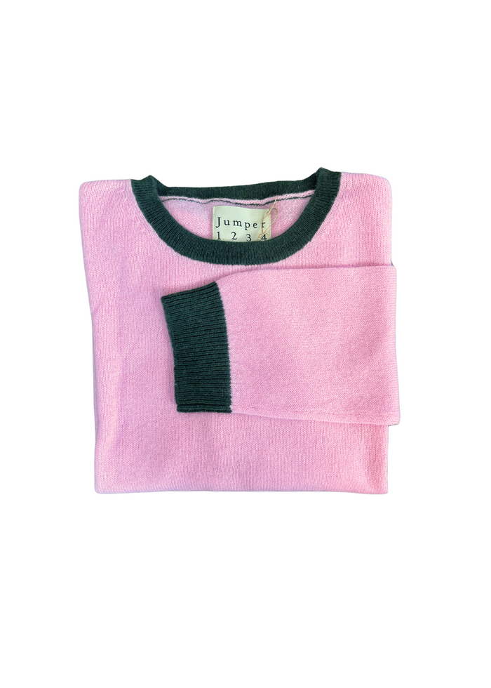 Jumper 1234 Contrast Crew Neck - Rose/Khaki