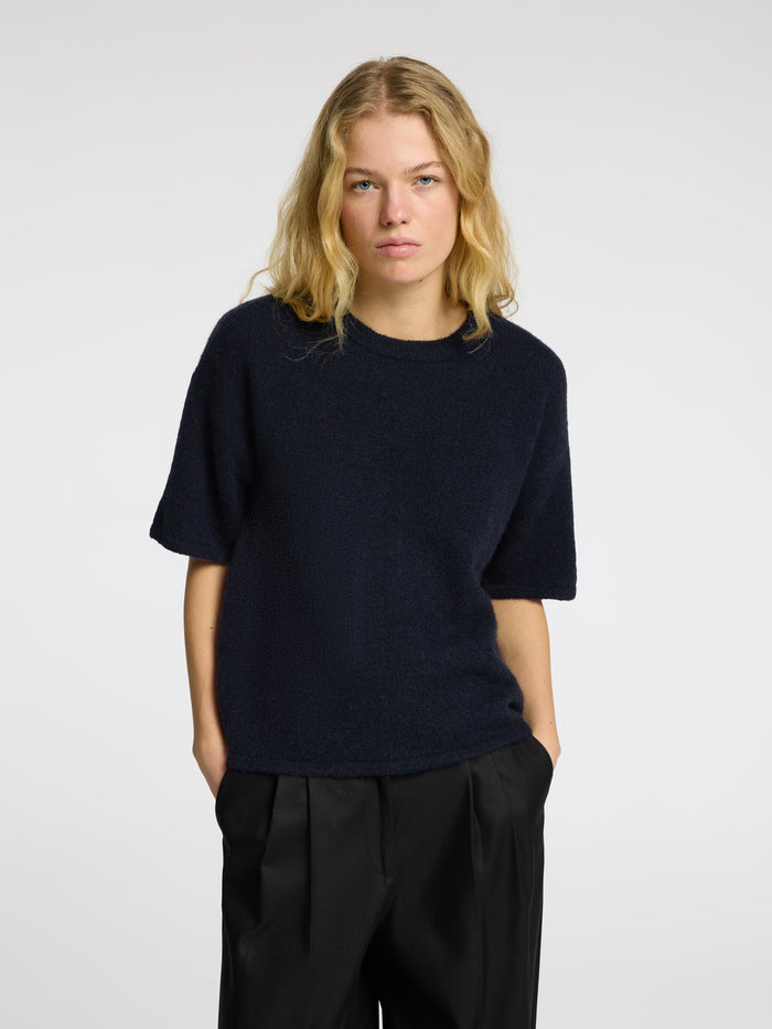 Selected Femme Maline Knit T-Shirt - Navy