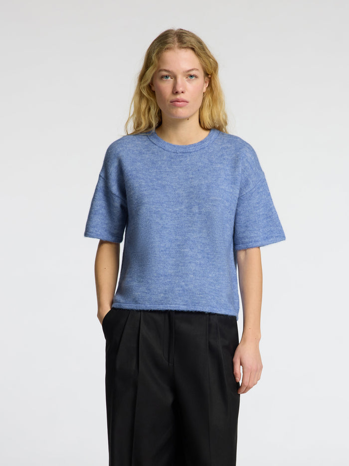 Selected Femme Maline Knit T-Shirt - Cornflour Blue