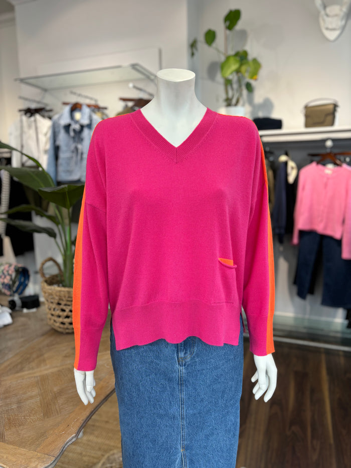 Estheme Cashmere V-Neck Pocket Jumper - Pink