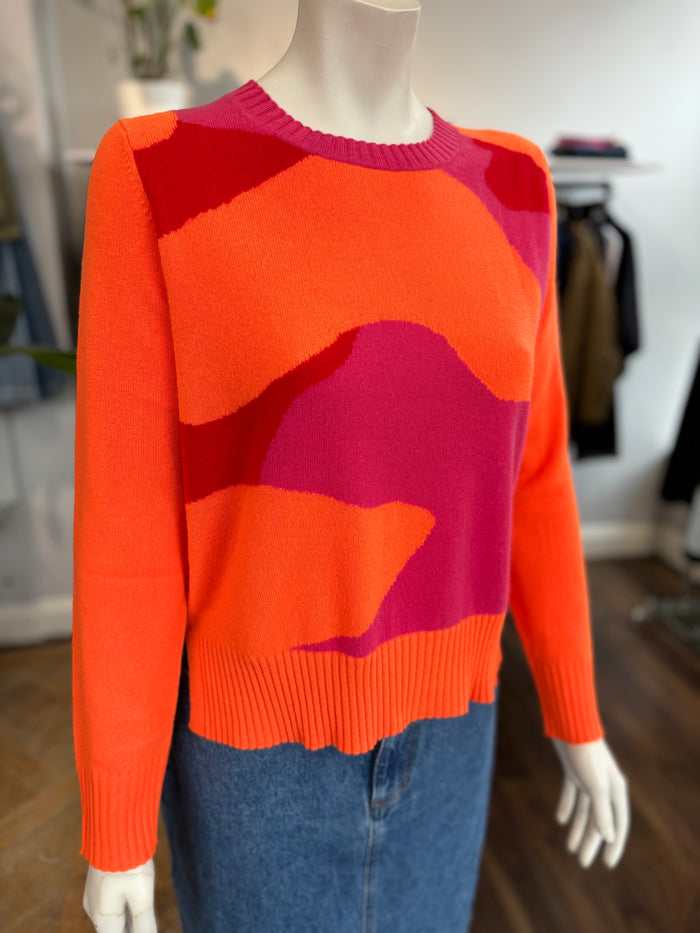 Estheme Cashmere Round Intarsia Jumper - Pink/Orange