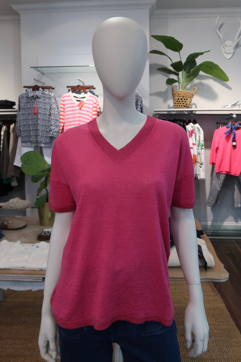 Estheme Lurex Linen T-Shirt - Magenta