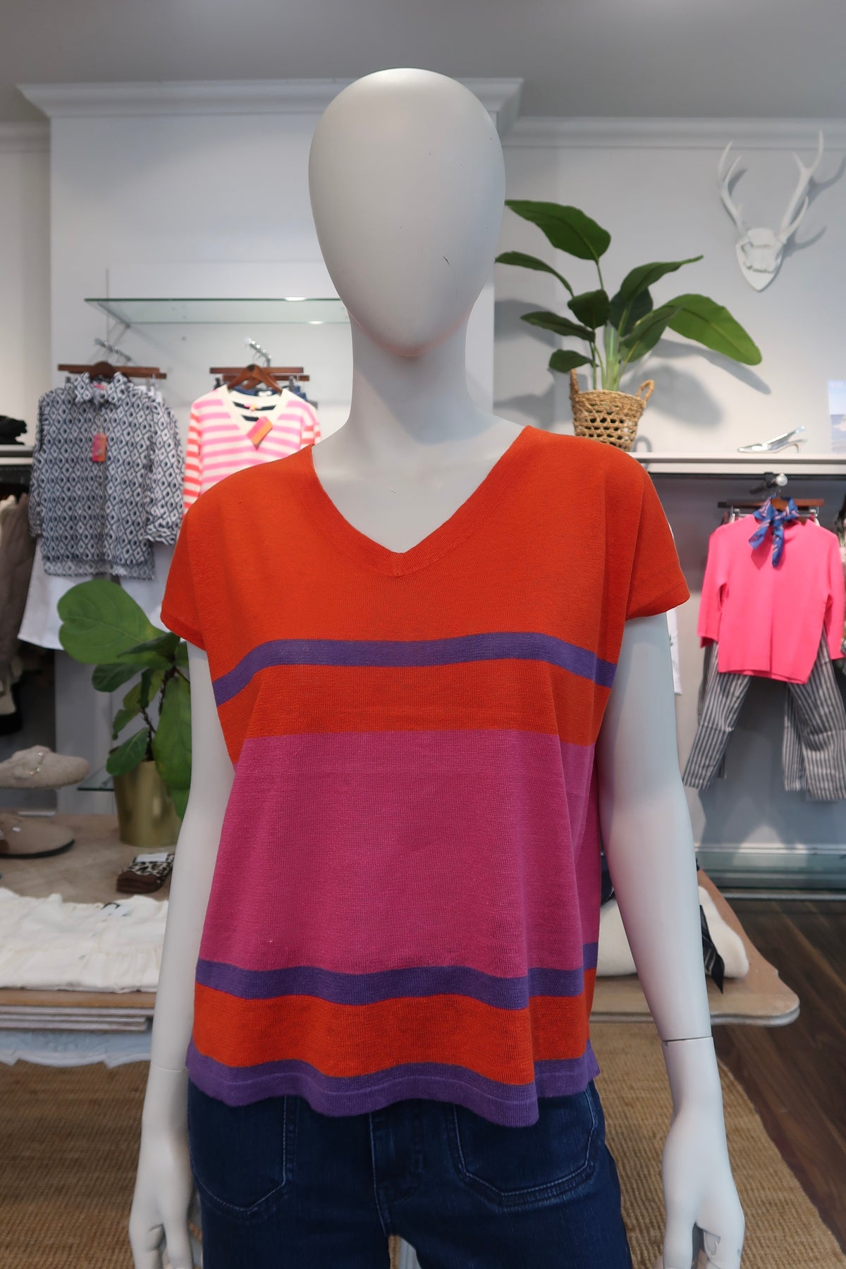 Estheme Linen Stripe Tee - Magenta