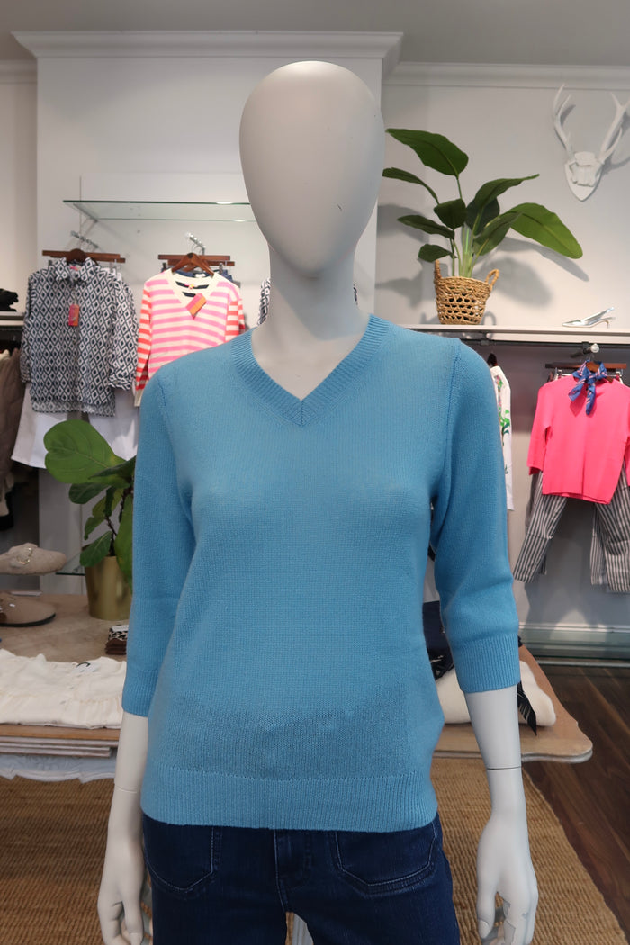 Estheme Cashmere V neck Knit - Turquoise