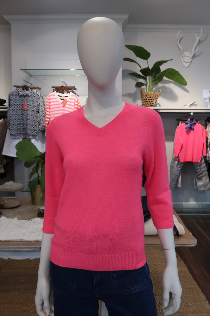 Estheme Cashmere V neck Knit - Neon Pink