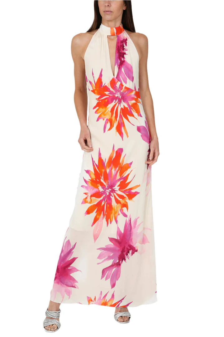 Sirens Camilla Halter Maxi Dress - Pink Flower