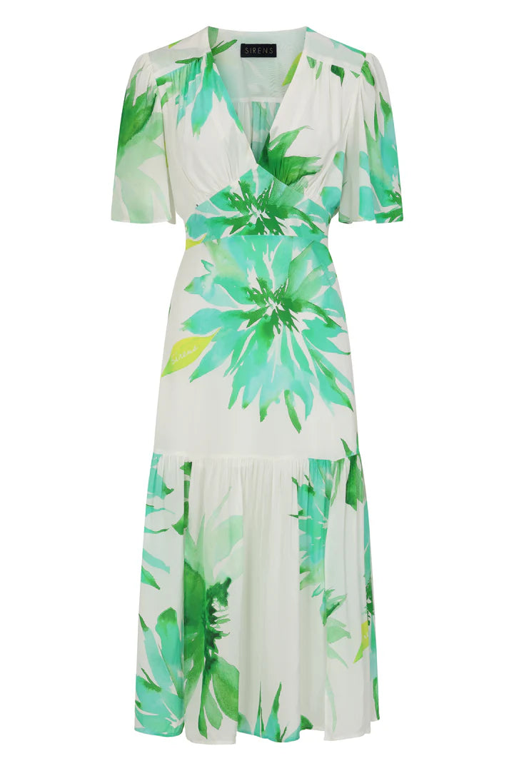 Sirens Imelda Midi Dress - Green Flower