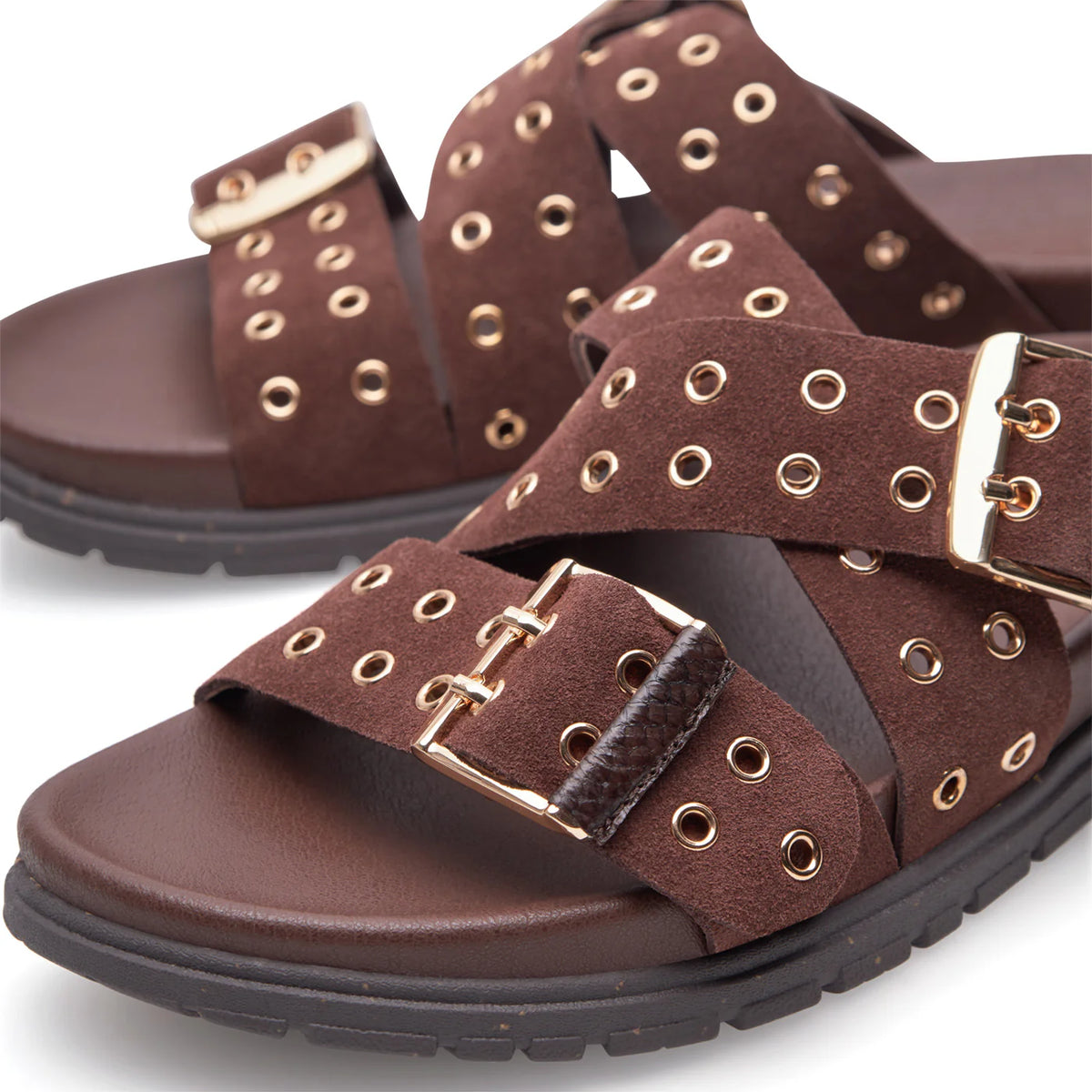 Woden Tilde Suede Studded Sandal - Brown